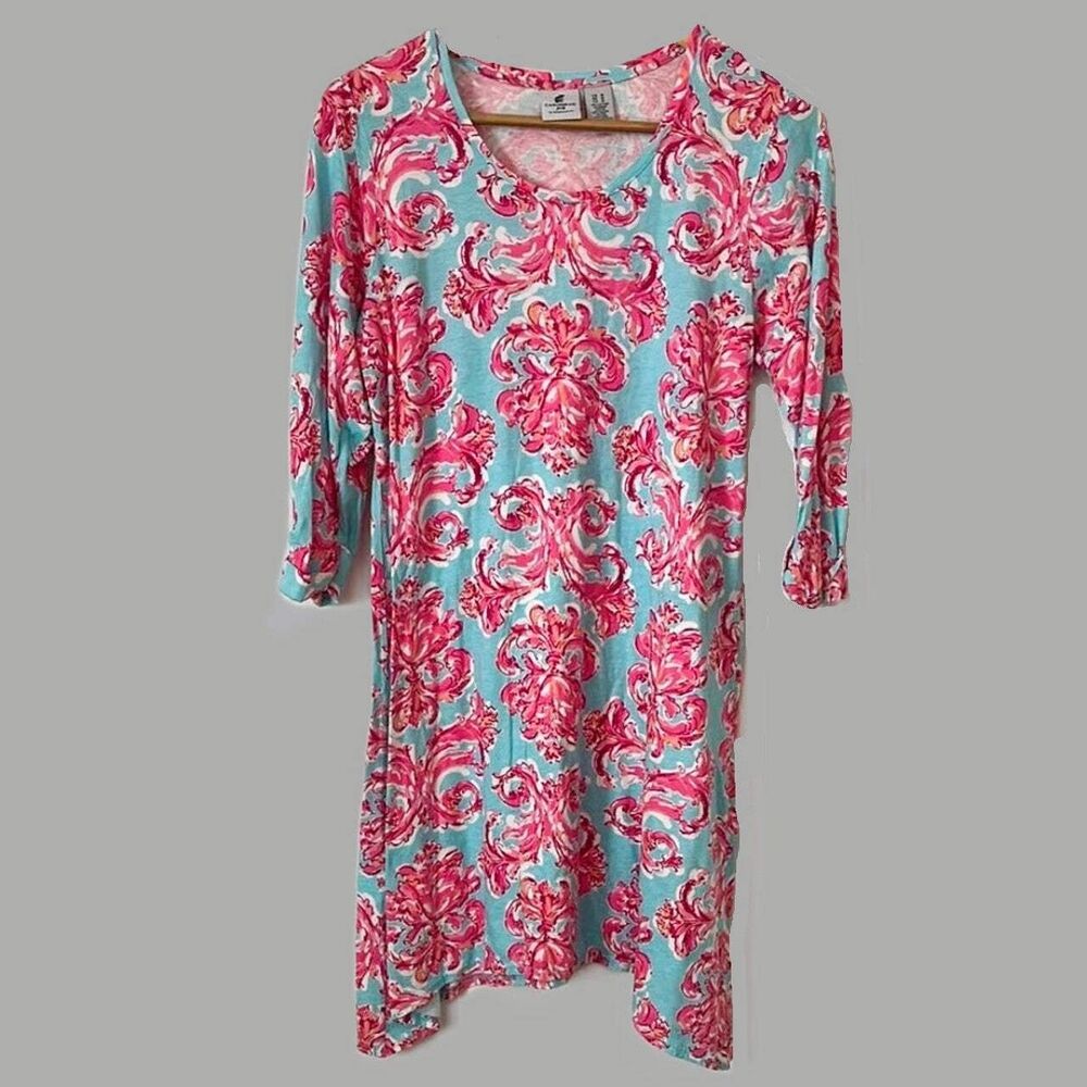 Caribbean Joe & Company Blue Pink Floral Short Dress - size M